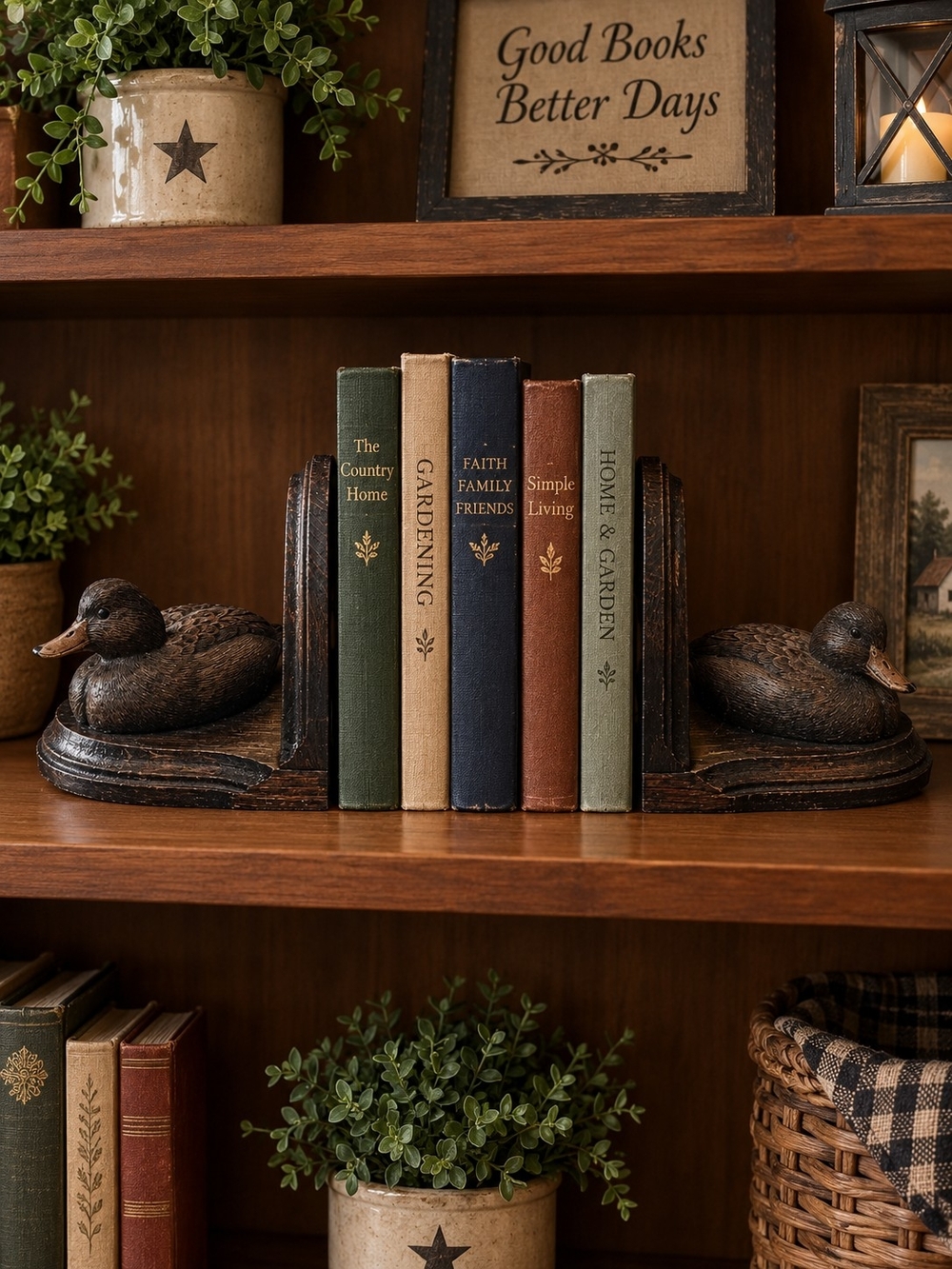 Vintage Carved-Style Duck Decoy Bookends (Set of 2) 1982